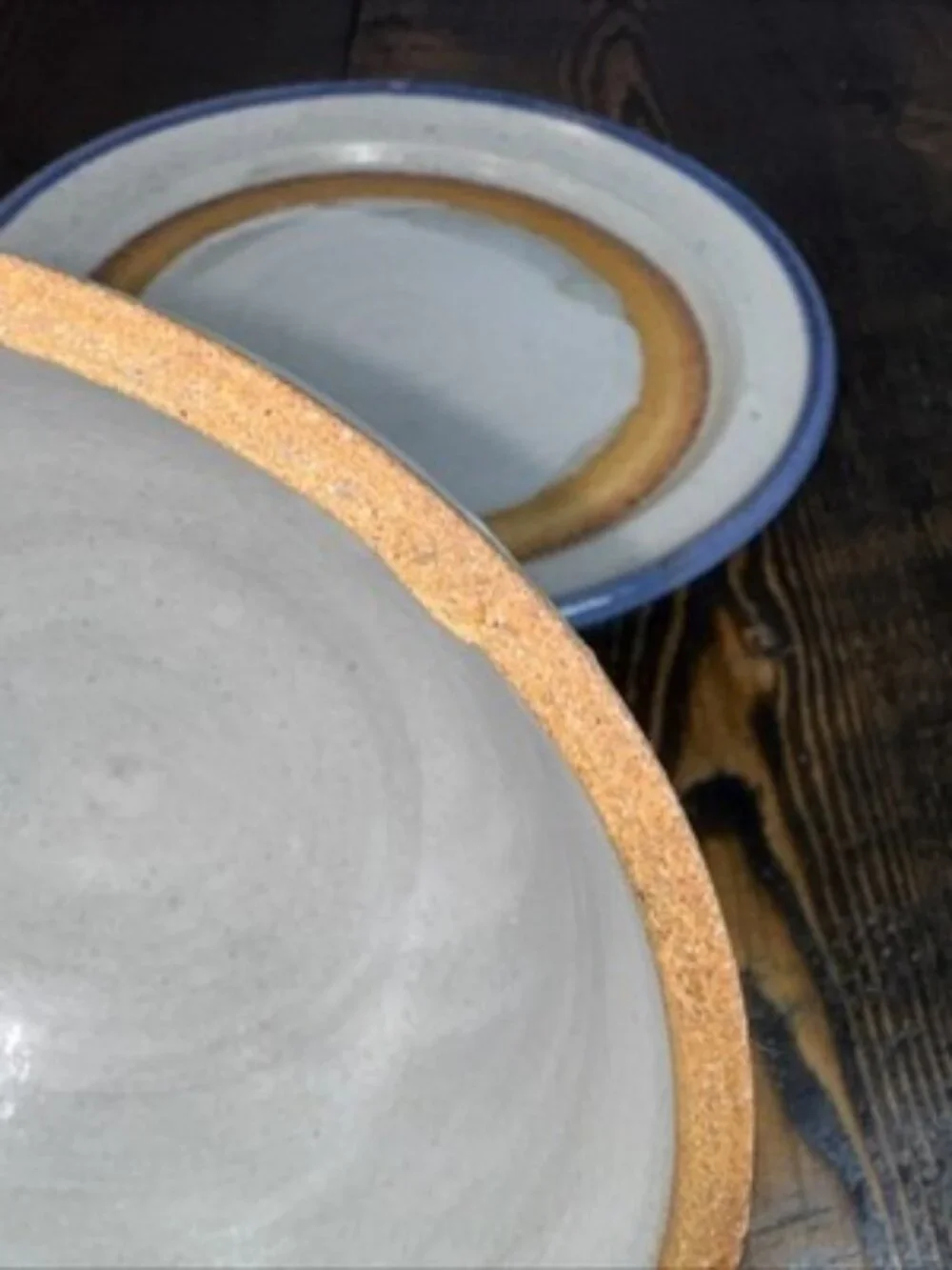 Butter Cheese Dish Pottery Glazed Stoneware Blue Gray with Dome Lid Cover